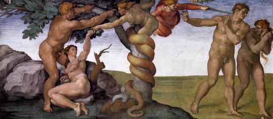 Michelangelo's Temptation and Fall. From the Sistine Chapel Ceiling.